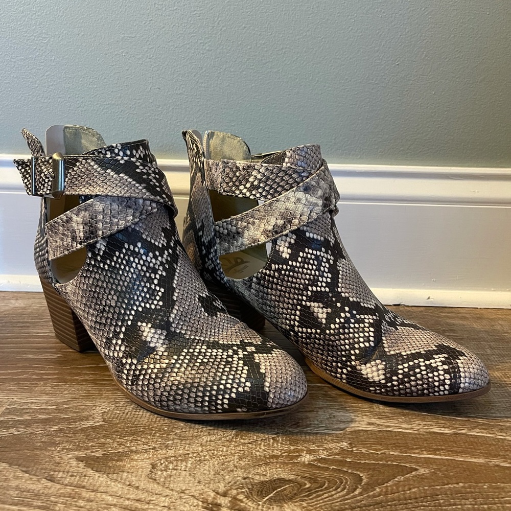 Snake print booties